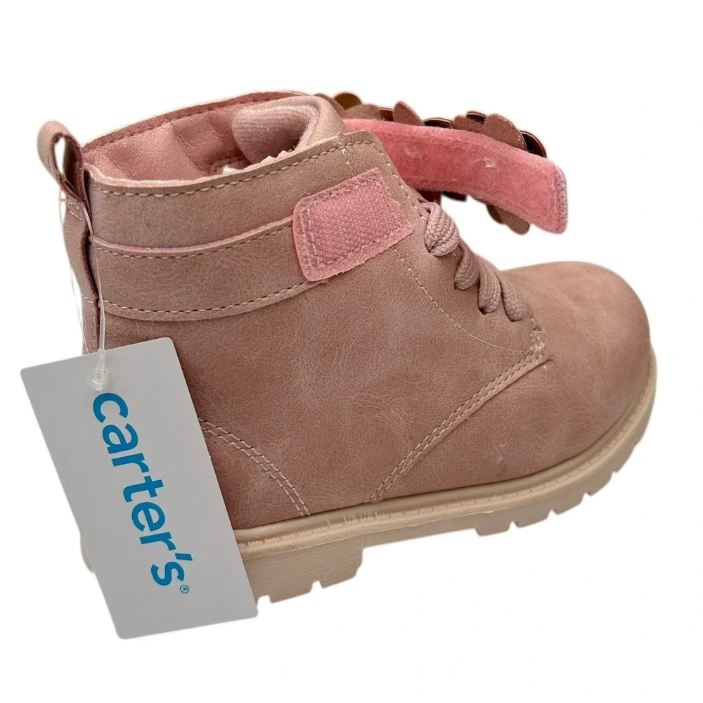 Carters Little Girls Slip-on Combat Ankle Boots Size‎ 12 Rose Pink Flower Strap